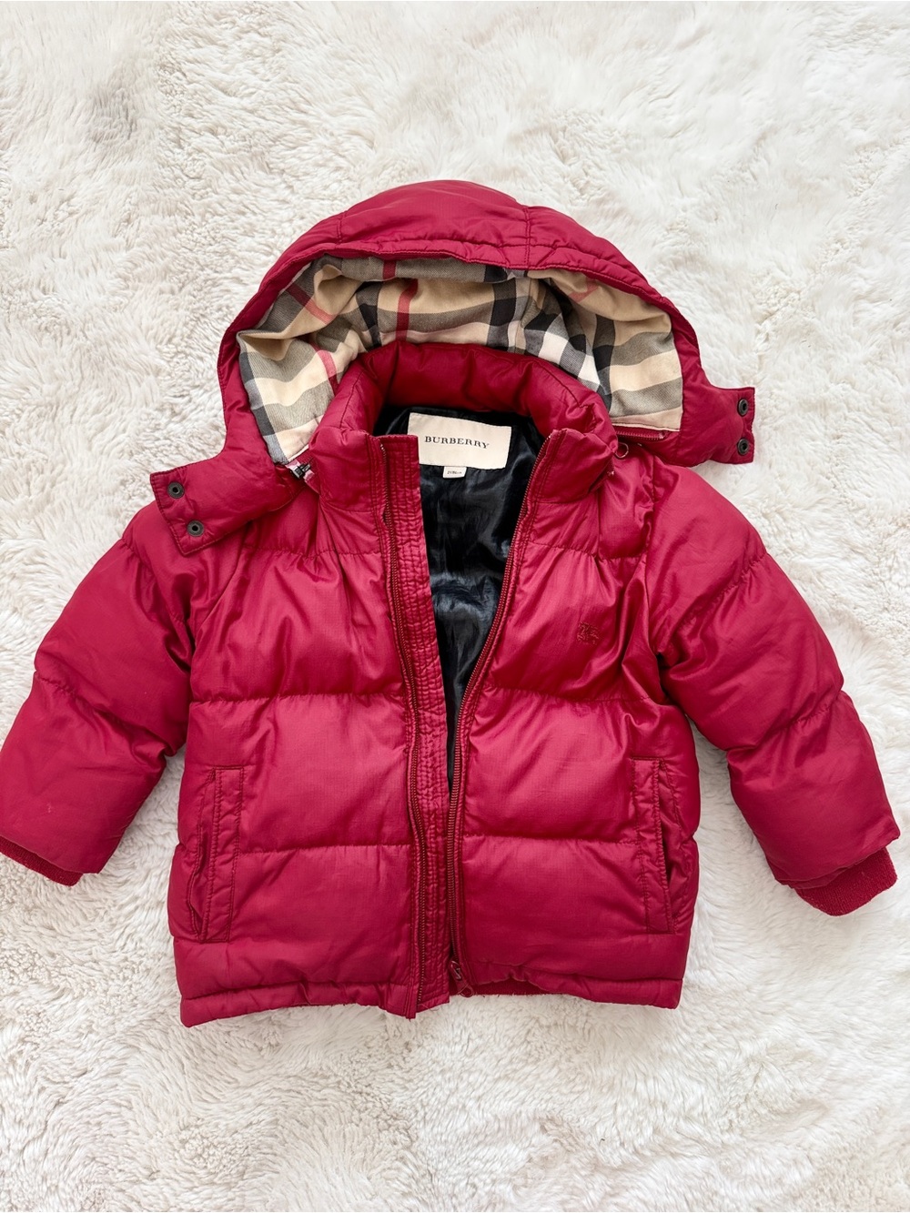 Burberry Kids Cherry-Red Puffer Jacket with Hood